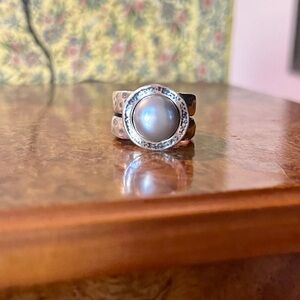 Silver Pearl Heavy 925Silver ISRAEL Double Band Ring